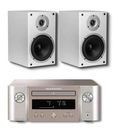 MARANTZ MCR612 MELODY X SZTEREÓ ERŐSÍTŐ + WILSON RAPTOR 3 POLCSUGÁRZÓ SZETT - EZÜST-ARANY/FEHÉR