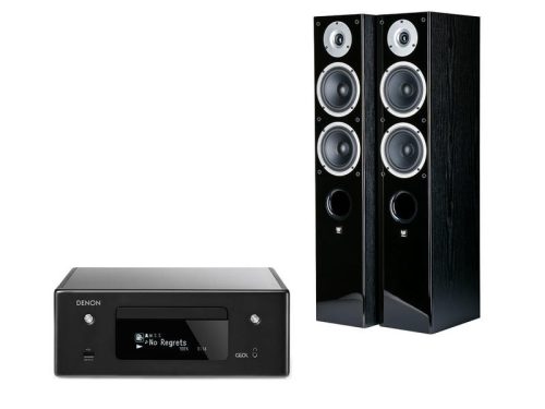 DENON RCDN-10 SZTEREÓ RÁDIÓERŐSÍTŐ CD LEJÁTSZÓ MIKROHIFI + WILSON RAPTOR 5 ÁLLÓ HANGSUGÁRZÓ FRONT HANGFAL PÁR SZETT  FEKETE- FEKETE